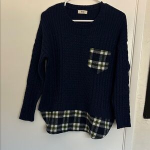 H&M Dark Blue Sweater with Green Plaid Accent